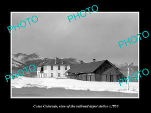 OLD LARGE HISTORIC PHOTO OF COMO COLORADO, VIEW OF THE RAILROAD DEPOT c1950