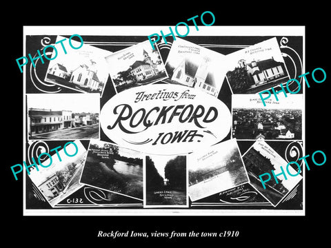 OLD LARGE HISTORIC PHOTO OF ROCKFORD IOWA, VIEWS FROM THE TOWN c1910