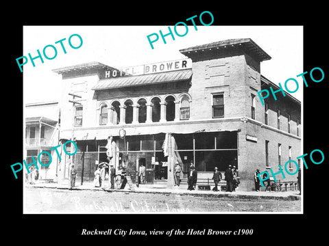 OLD LARGE HISTORIC PHOTO OF ROCKWELL CITY IOWA, VIEW OF THE HOTEL BROWER c1900