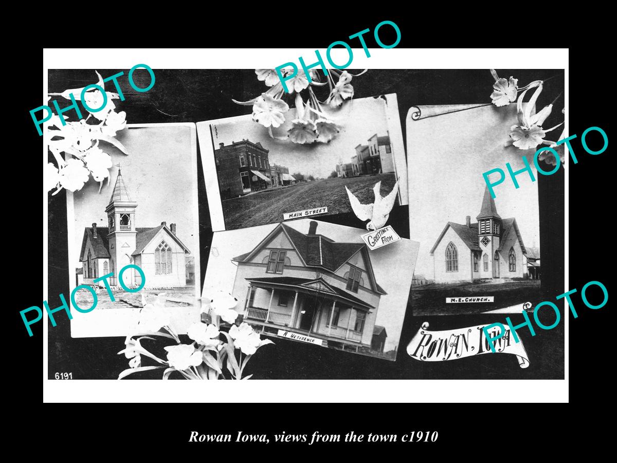 OLD LARGE HISTORIC PHOTO OF ROWAN IOWA, VIEWS FROM THE TOWN c1910