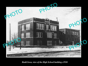 OLD LARGE HISTORIC PHOTO OF RUDD IOWA, VIEW OF THE HIGH SCHOOL BUILDING c1930