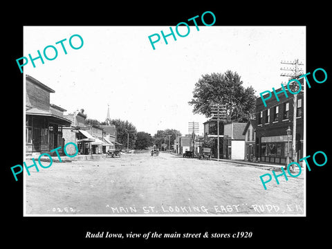 OLD LARGE HISTORIC PHOTO OF RUDD IOWA, THE MAIN STREET & STORES c1920