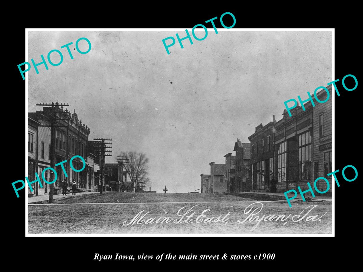 OLD LARGE HISTORIC PHOTO OF RYAN IOWA, THE MAIN STREET & STORES c1900