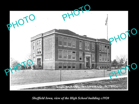 OLD LARGE HISTORIC PHOTO OF SHEFFIELD IOWA, VIEW OF THE HIGH SCHOOL c1920