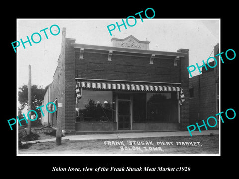 OLD LARGE HISTORIC PHOTO OF SOLON IOWA, VIEW OF THE MEAT MARKET c1920