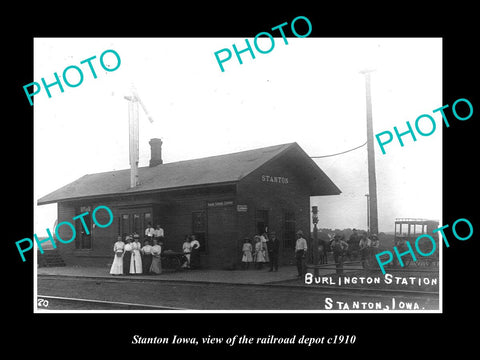 OLD LARGE HISTORIC PHOTO OF STANTON IOWA, THE RAILROAD DEPOT STATION c1910