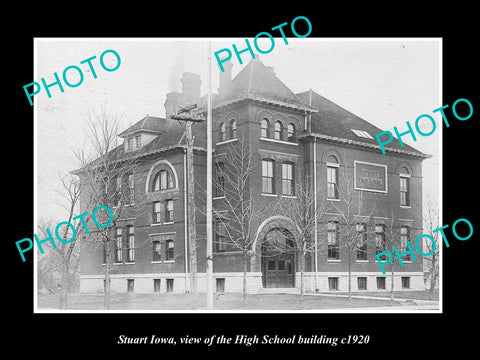 OLD LARGE HISTORIC PHOTO OF STUART IOWA, VIEW OF THE HIGH SCHOOL BUILDING c1920