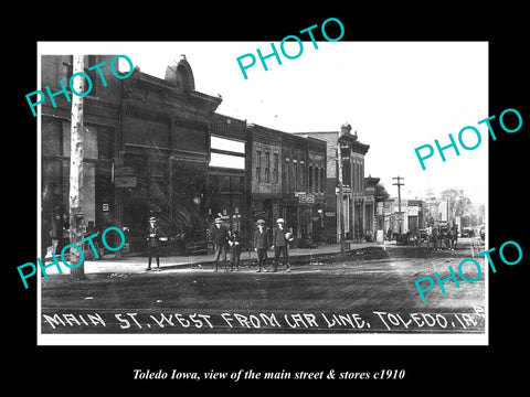 OLD LARGE HISTORIC PHOTO OF TOLEDO IOWA, THE MAIN STREET & STORES c1910