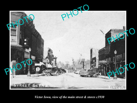 OLD LARGE HISTORIC PHOTO OF VICTOR IOWA, THE MAIN STREET & STORES c1930