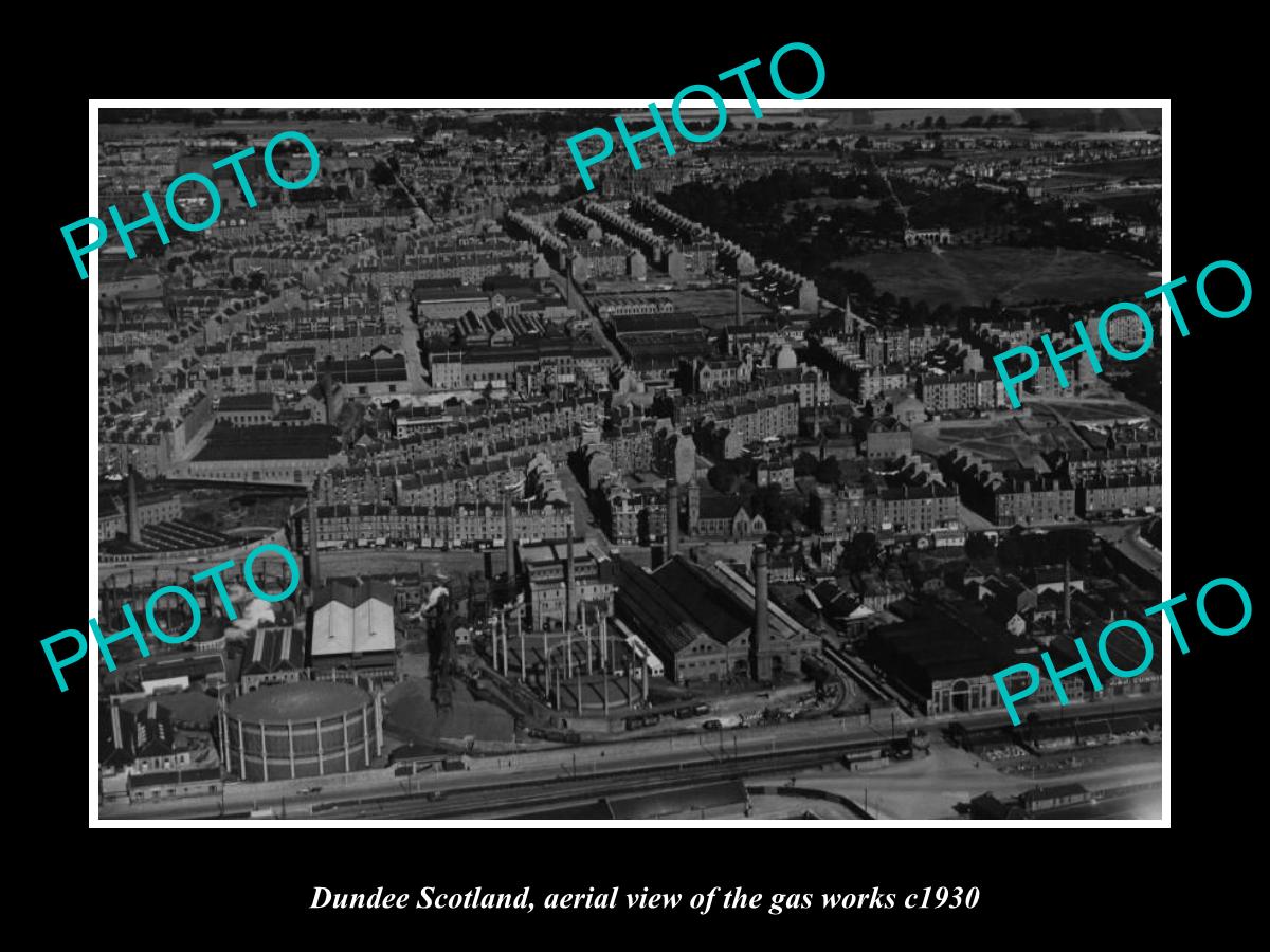 OLD LARGE HISTORIC PHOTO DUNDEE SCOTLAND, AERIAL VIEW OF THE GAS WORKS c1930