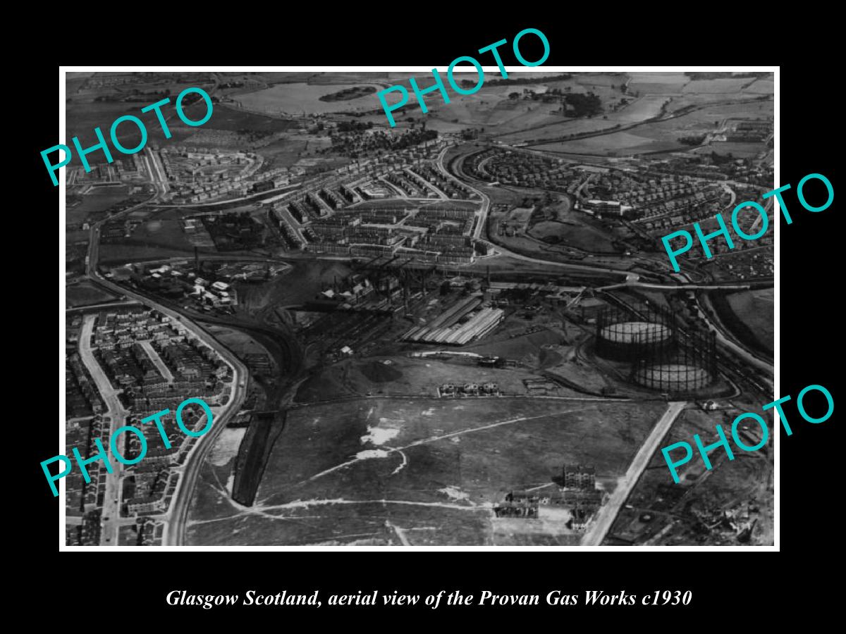 OLD LARGE HISTORIC PHOTO GLASGOW SCOTLAND, THE PROVAN GAS WORKS c1930