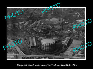 OLD LARGE HISTORIC PHOTO GLASGOW SCOTLAND, THE TRADESTON GAS WORKS c1930