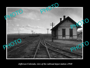 OLD LARGE HISTORIC PHOTO OF JEFFERSON COLORADO, VIEW OF THE RAILROAD DEPOT c1940