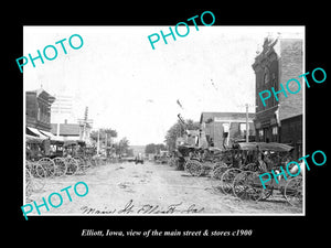 OLD LARGE HISTORIC PHOTO OF ELLIOTT IOWA, VIEW OF THE MAIN ST & STORES c1900