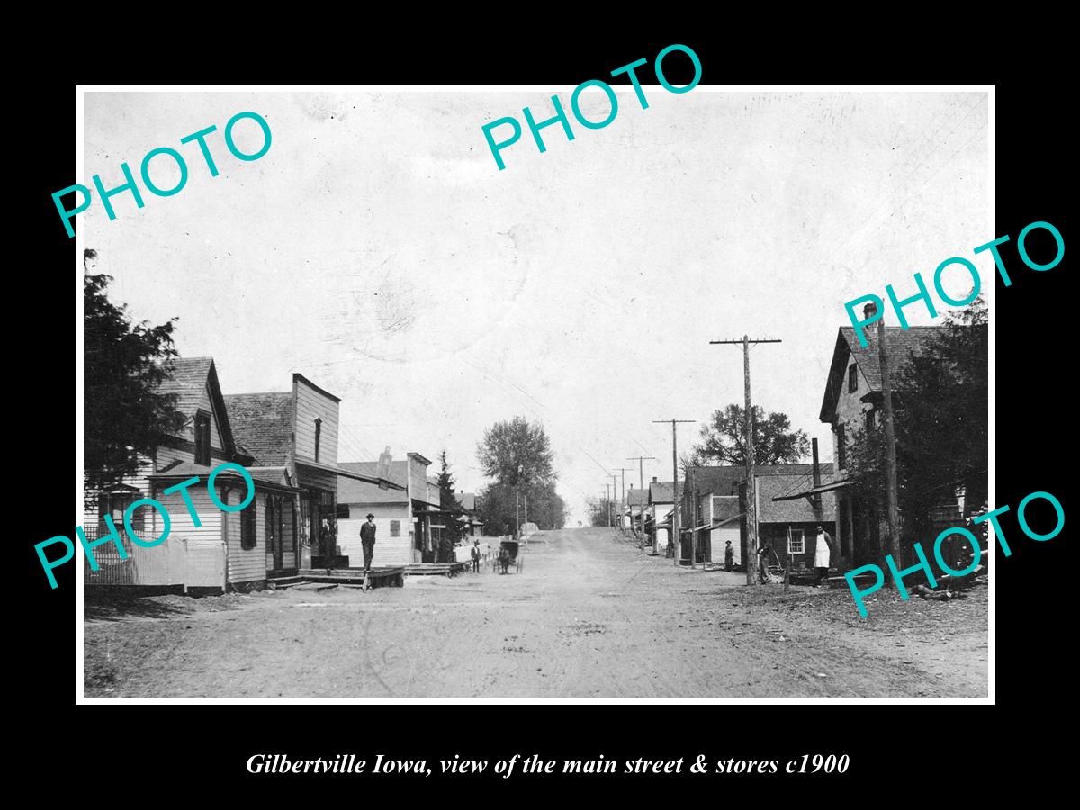 OLD LARGE HISTORIC PHOTO OF GILBERTVILLE IOWA, VIEW OF THE MAIN ST & STORES 1900