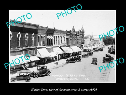 OLD LARGE HISTORIC PHOTO OF HARLAN IOWA, VIEW OF THE MAIN ST & STORES c1920