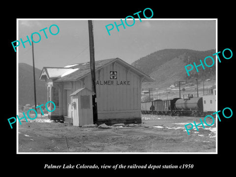 OLD LARGE HISTORIC PHOTO OF PALMER LAKE COLORADO, THE RAILROAD DEPOT c1950