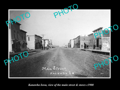 OLD LARGE HISTORIC PHOTO OF KANAWHA IOWA, VIEW OF THE MAIN ST & STORES c1900