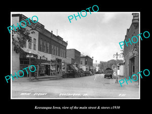 OLD LARGE HISTORIC PHOTO OF KEOSAUQUA IOWA, VIEW OF THE MAIN ST & STORES c1930