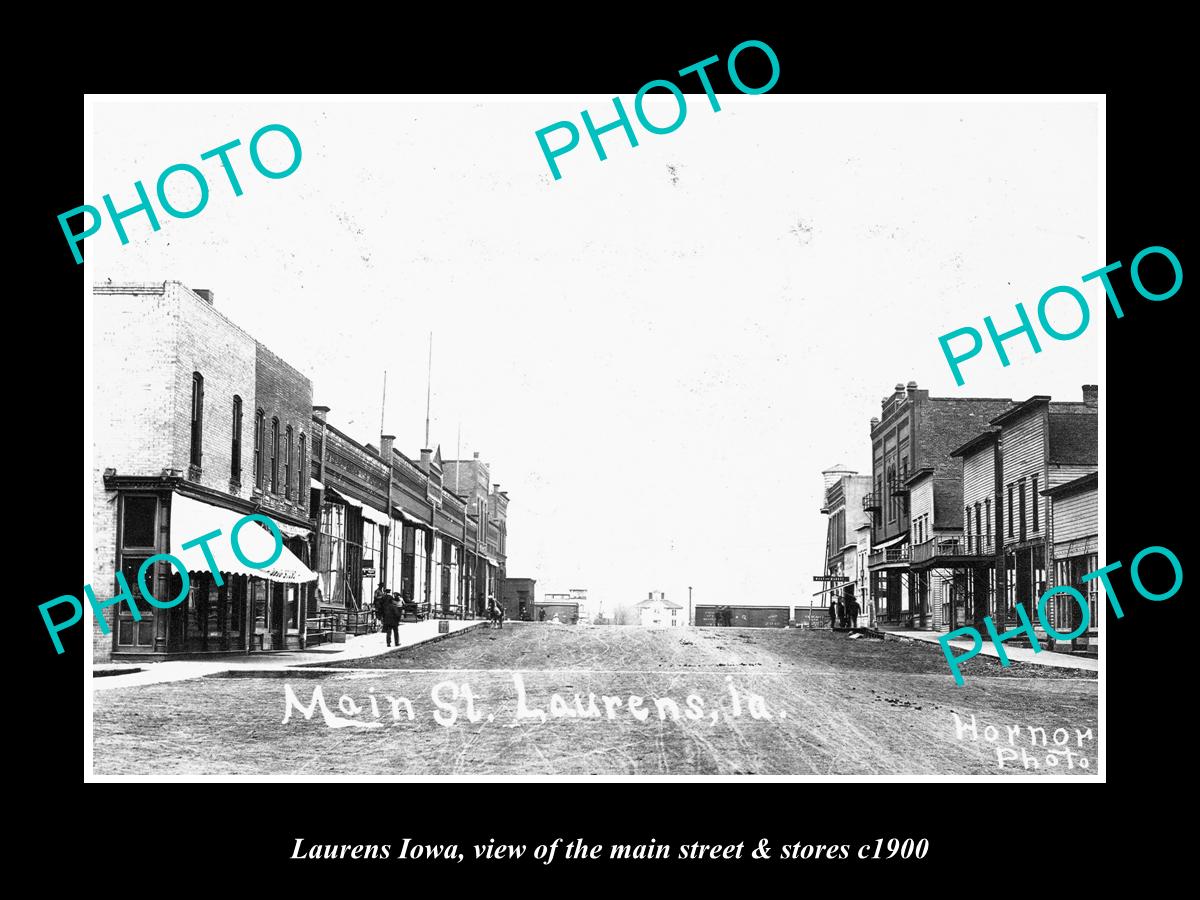 OLD LARGE HISTORIC PHOTO OF LAURENS IOWA, VIEW OF THE MAIN ST & STORES c1900