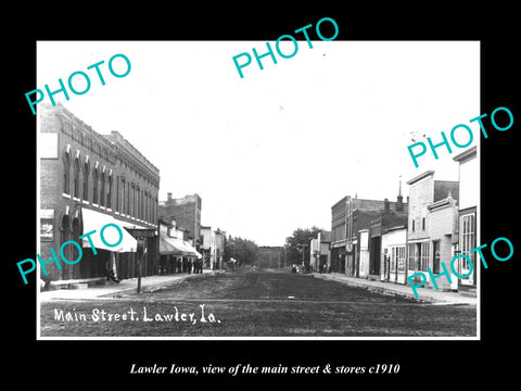 OLD LARGE HISTORIC PHOTO OF LAWLER IOWA, VIEW OF THE MAIN ST & STORES c1910