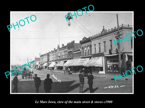 OLD LARGE HISTORIC PHOTO OF LE MARS IOWA, VIEW OF THE MAIN ST & STORES c1900