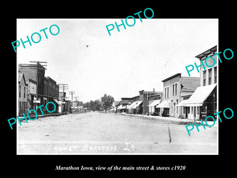 OLD LARGE HISTORIC PHOTO OF MARATHON IOWA, VIEW OF THE MAIN ST & STORES c1920