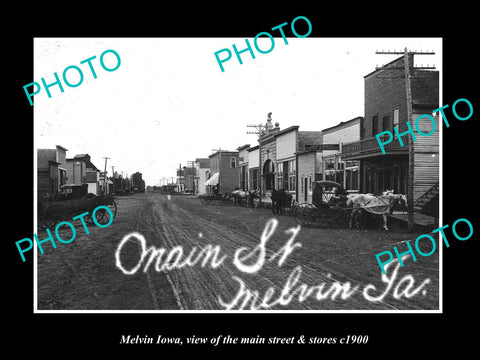 OLD LARGE HISTORIC PHOTO OF MELVIN IOWA, VIEW OF THE MAIN ST & STORES c1900