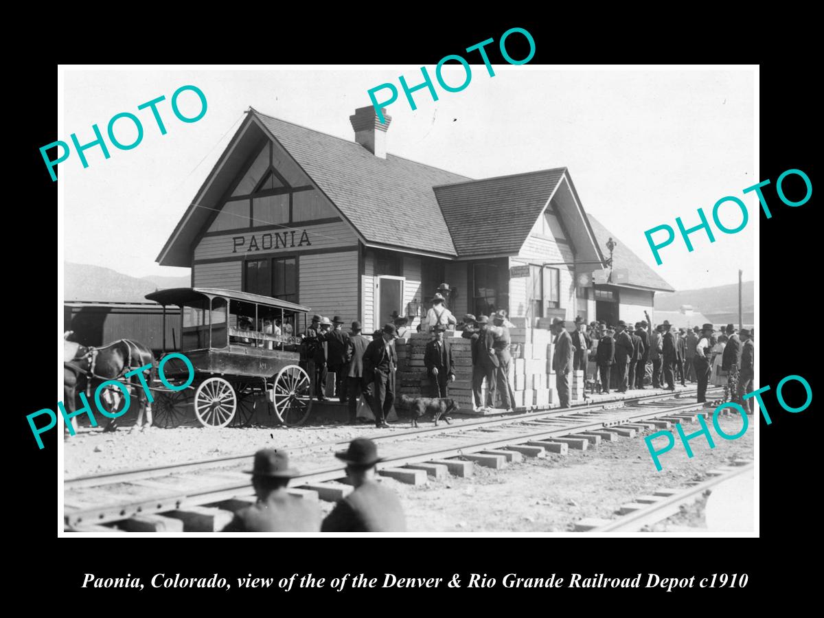 OLD LARGE HISTORIC PHOTO OF PAONIA COLORADO, THE RAILROAD DEPOT STATION c1910