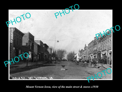 OLD LARGE HISTORIC PHOTO OF MOUNT VERNON IOWA, VIEW OF MAIN ST & STORES c1900