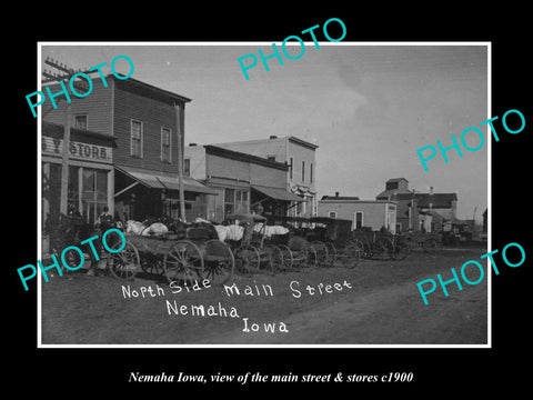 OLD LARGE HISTORIC PHOTO OF NEMAHA IOWA, VIEW OF THE MAIN ST & STORES c1900