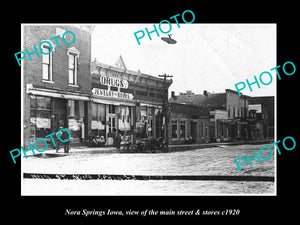 OLD LARGE HISTORIC PHOTO OF NORA SPRINGS IOWA, VIEW OF MAIN ST & STORES c1920