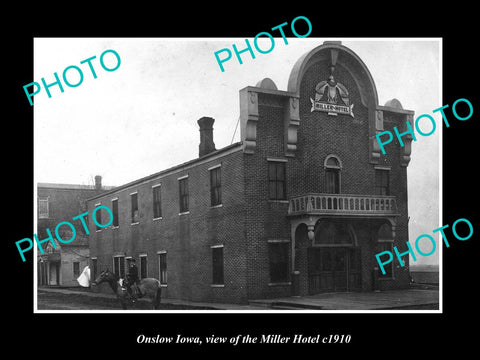 OLD LARGE HISTORIC PHOTO OF ONSLOW IOWA, VIEW OF THE MILLER HOTEL c1910