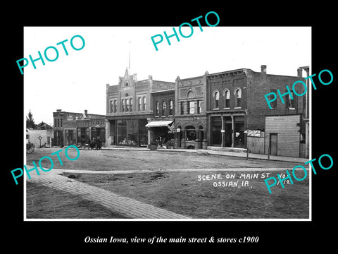 OLD LARGE HISTORIC PHOTO OF OSSIAN IOWA, VIEW OF THE MAIN ST & STORES c1900