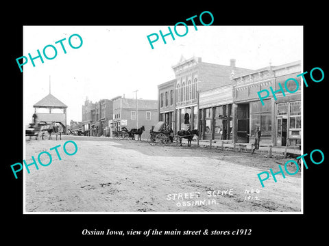 OLD LARGE HISTORIC PHOTO OF OSSIAN IOWA, VIEW OF THE MAIN ST & STORES c1912