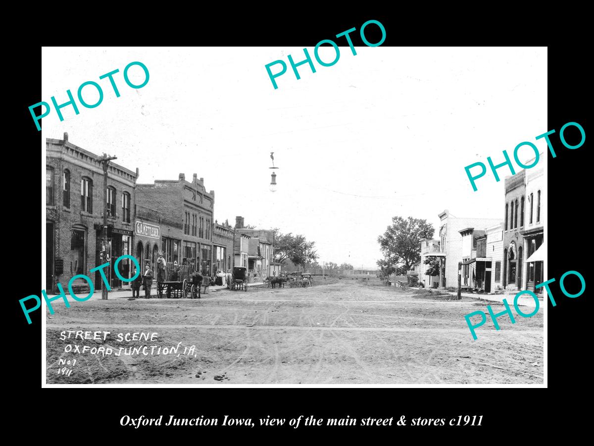 OLD LARGE HISTORIC PHOTO OF OXFORD JUNCTION IOWA, VIEW OF MAIN ST & STORES c1911