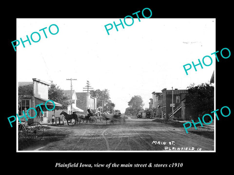 OLD LARGE HISTORIC PHOTO OF PLAINFIELD IOWA, VIEW OF THE MAIN ST & STORES c1910