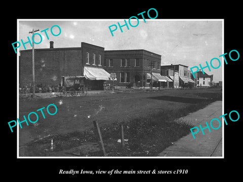 OLD LARGE HISTORIC PHOTO OF READLYN IOWA, VIEW OF THE MAIN ST & STORES c1910