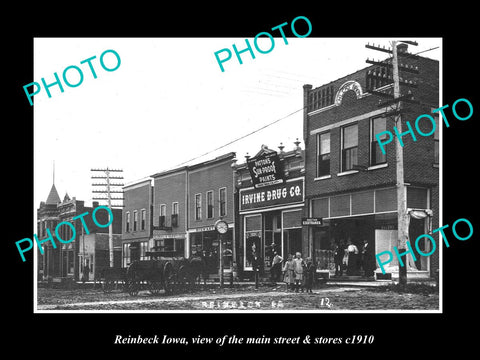 OLD LARGE HISTORIC PHOTO OF REINBECK IOWA, VIEW OF THE MAIN ST & STORES c1910