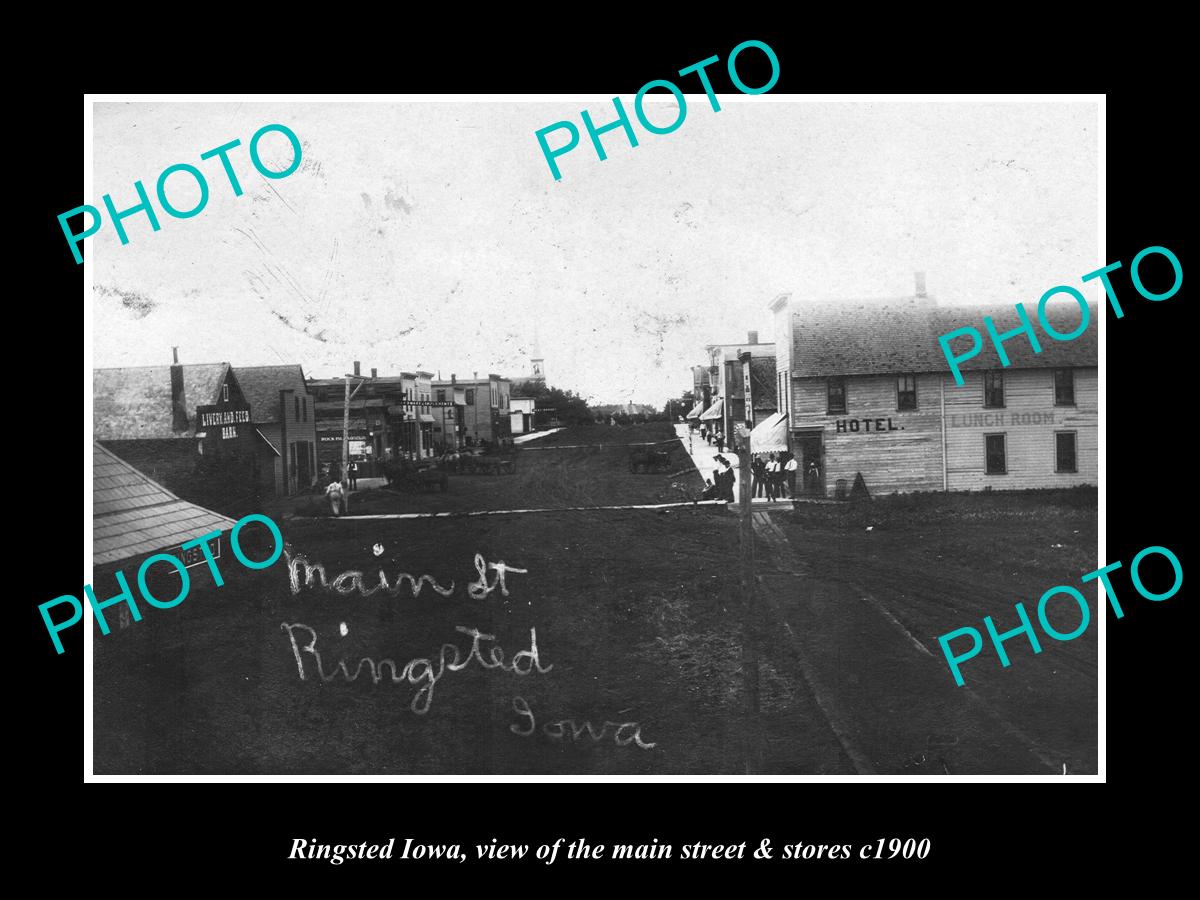 OLD LARGE HISTORIC PHOTO OF RINGSTED IOWA, VIEW OF THE MAIN ST & STORES c1900