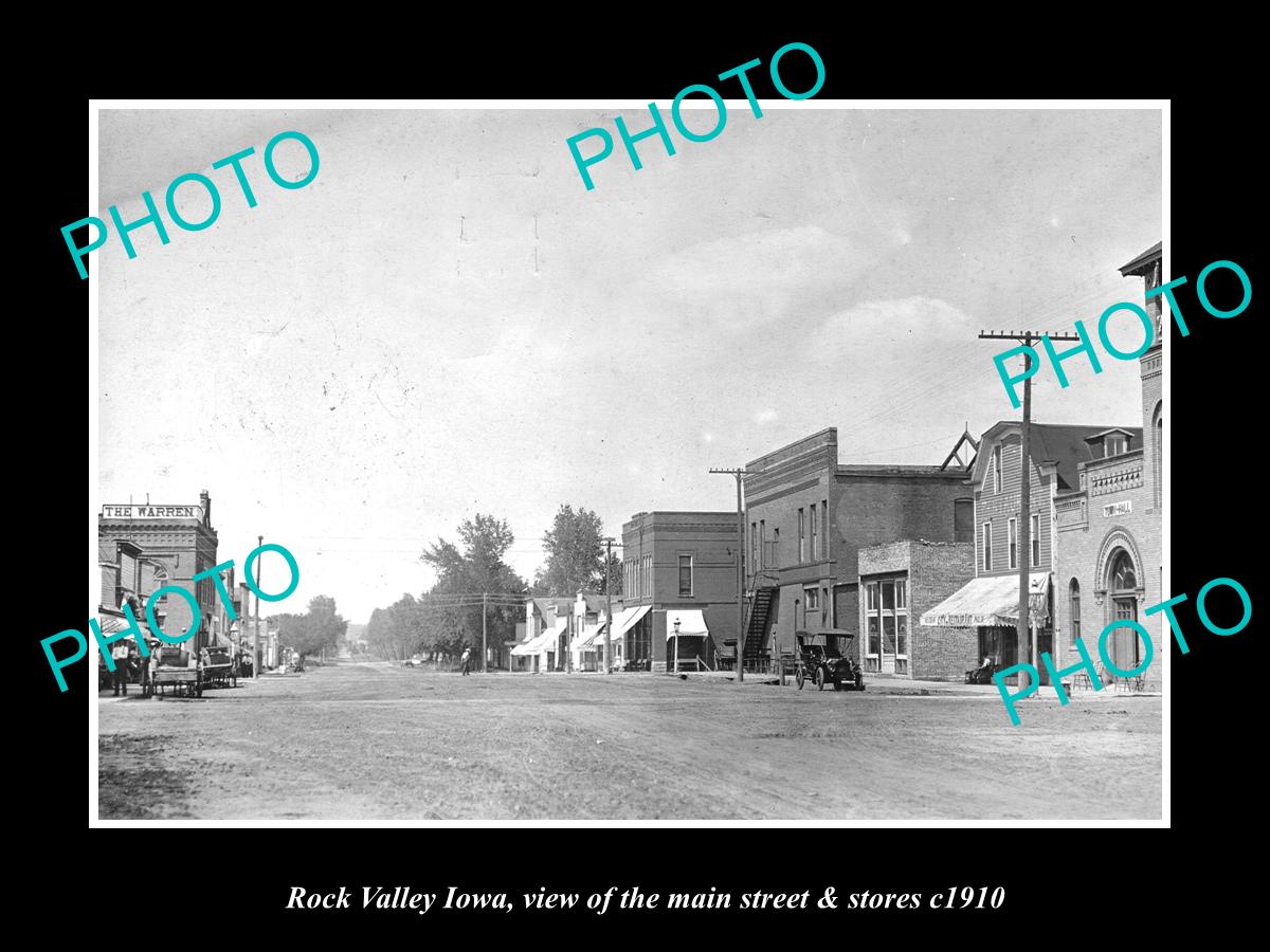 OLD LARGE HISTORIC PHOTO OF ROCK VALLEY IOWA, VIEW OF THE MAIN ST & STORES c1910