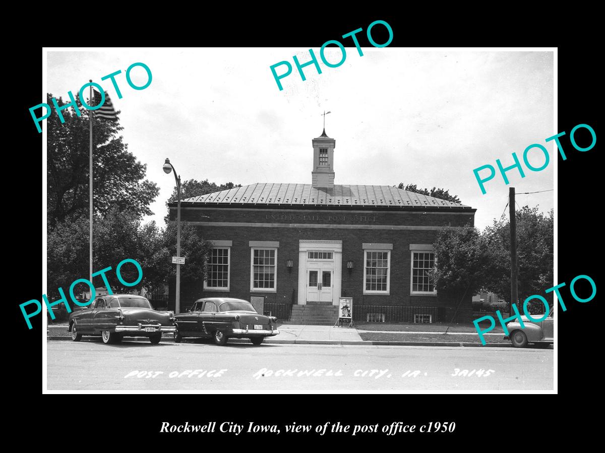 OLD LARGE HISTORIC PHOTO OF ROCKWELL CITY IOWA, VIEW OF THE POST OFFICE c1950