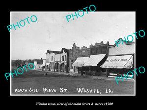 OLD LARGE HISTORIC PHOTO OF WASHTA IOWA, VIEW OF THE MAIN ST & STORES c1900