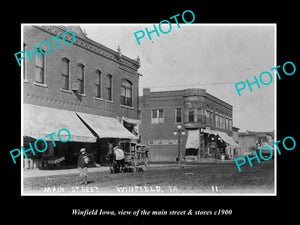 OLD LARGE HISTORIC PHOTO OF WINFIELD IOWA, VIEW OF THE MAIN ST & STORES c1900