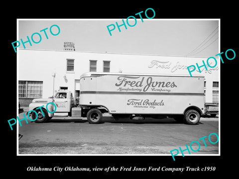 OLD LARGE HISTORIC PHOTO OF OKLAHOMA CITY OK, THE FRED JONES FORD Co TRUCK c1950