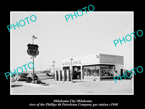 OLD LARGE HISTORIC PHOTO OF OKLAHOMA CITY OK, THE PHILLIPS 66 STATION c1940