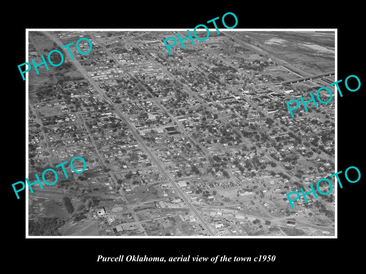 OLD LARGE HISTORIC PHOTO OF PURCELL OKLAHOMA, AERIAL VIEW OF THE TOWN c1950 1