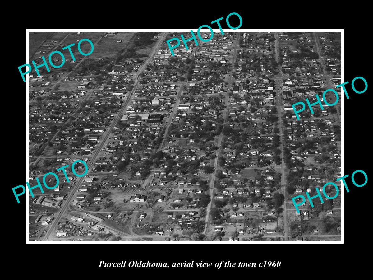 OLD LARGE HISTORIC PHOTO OF PURCELL OKLAHOMA, AERIAL VIEW OF THE TOWN c1950 2