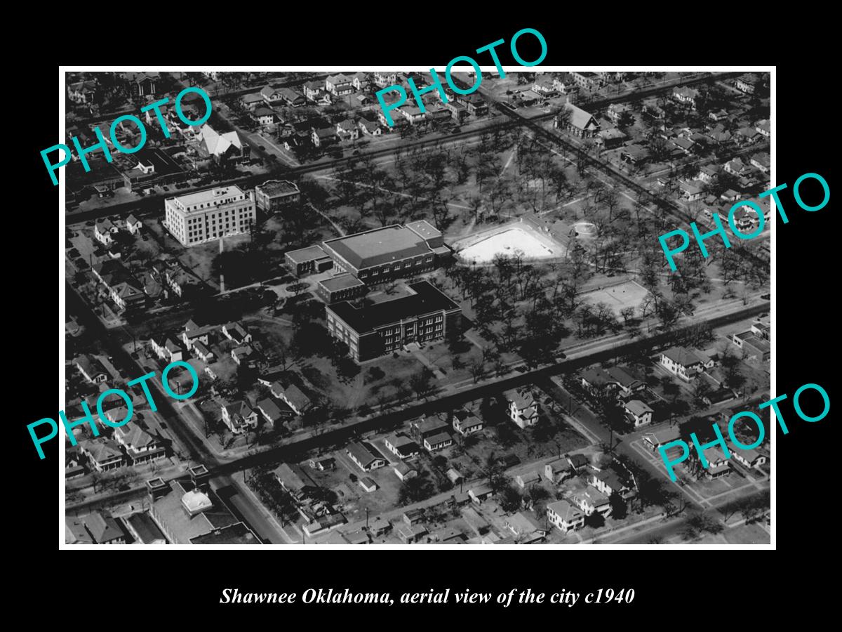 OLD LARGE HISTORIC PHOTO OF SHAWNEE OKLAHOMA, AERIAL VIEW OF THE TOWN c1940 2