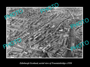 OLD LARGE HISTORIC PHOTO OF EDINBURGH SCOTLAND, AERIAL VIEW FOUNTAINBRIDGE c1950